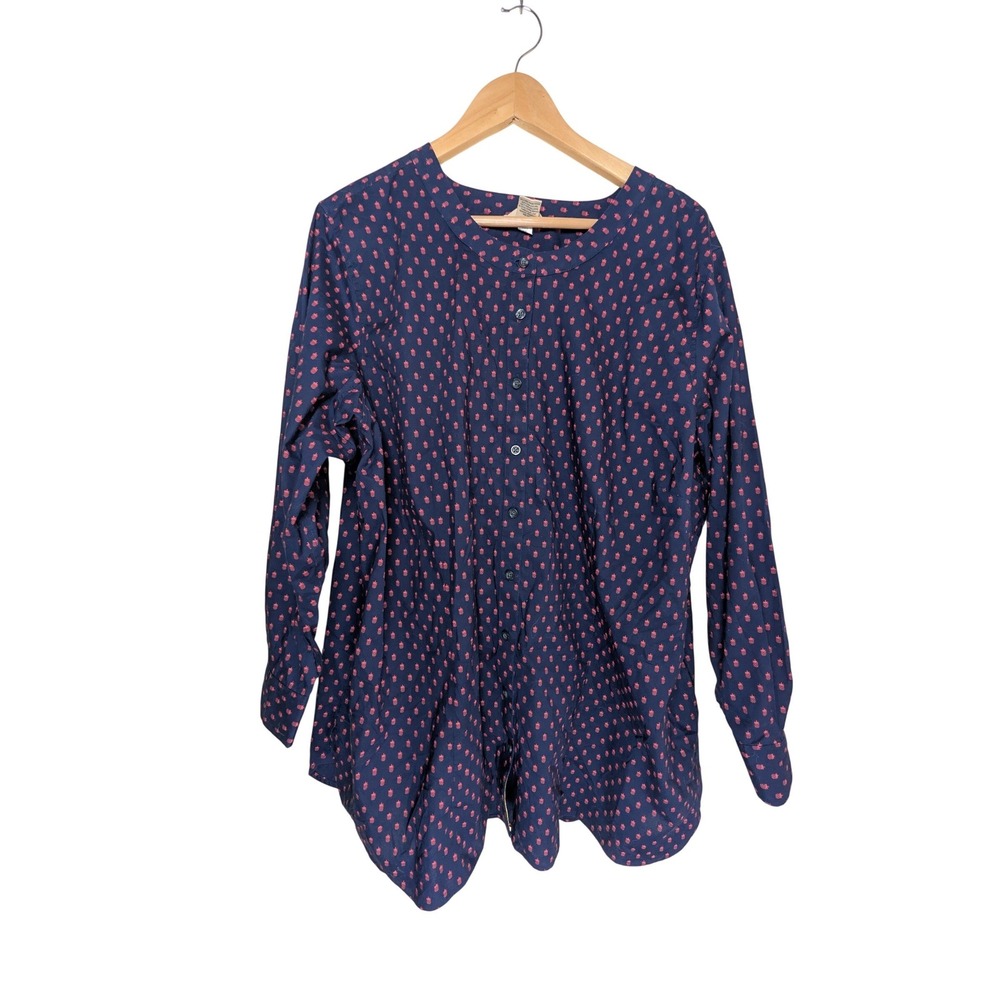 Duluth Trading Co Button Front Tunic Shirt Womens 2X Navy Pink Pineapple Pockets